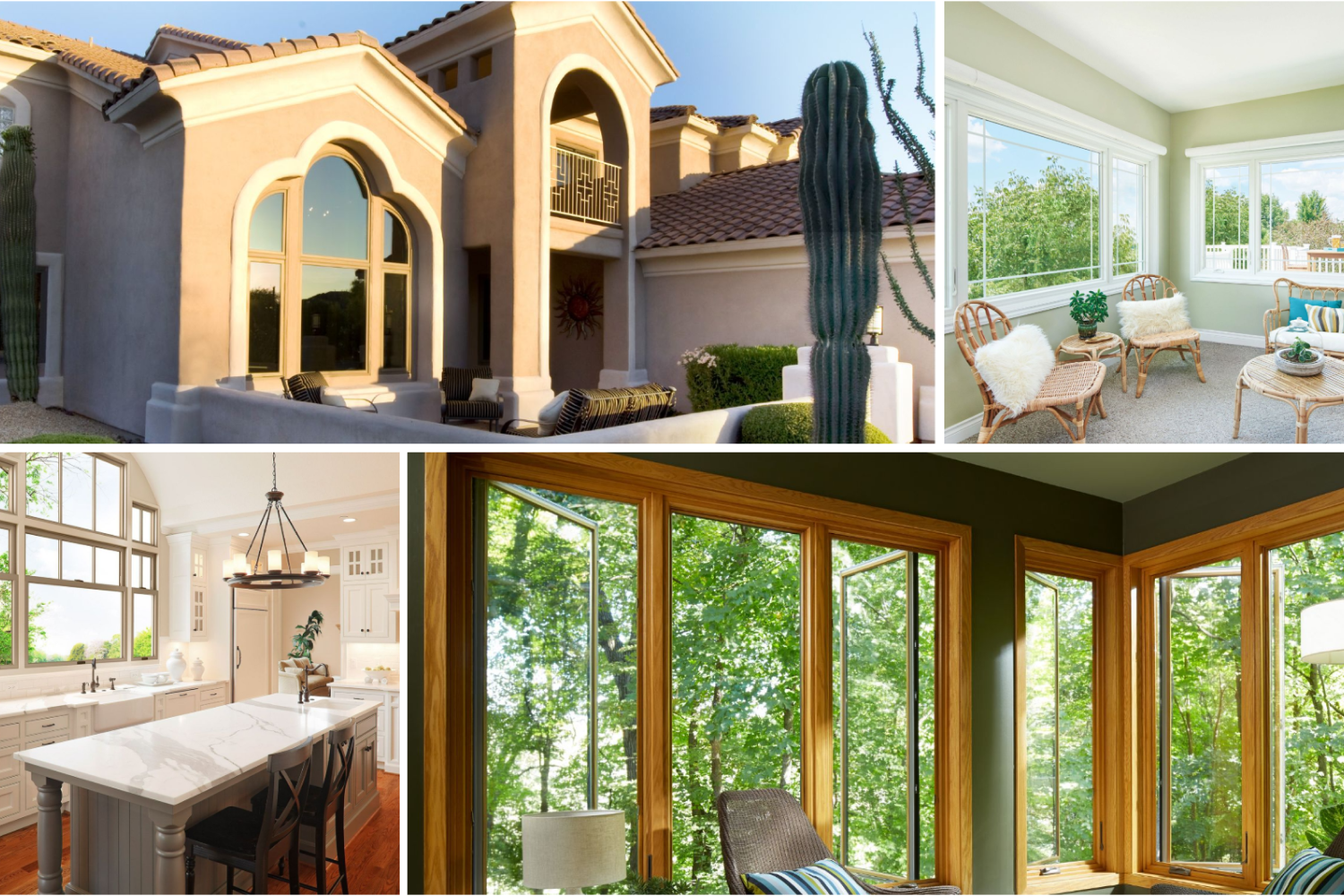 Composite image of various examples of Renewal by Andersen picture windows.