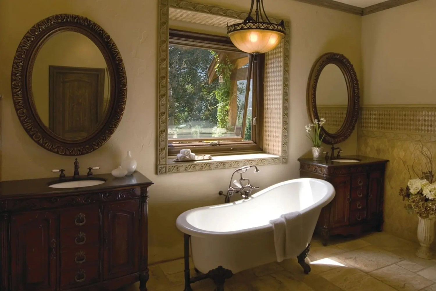 Awning window above bath tub