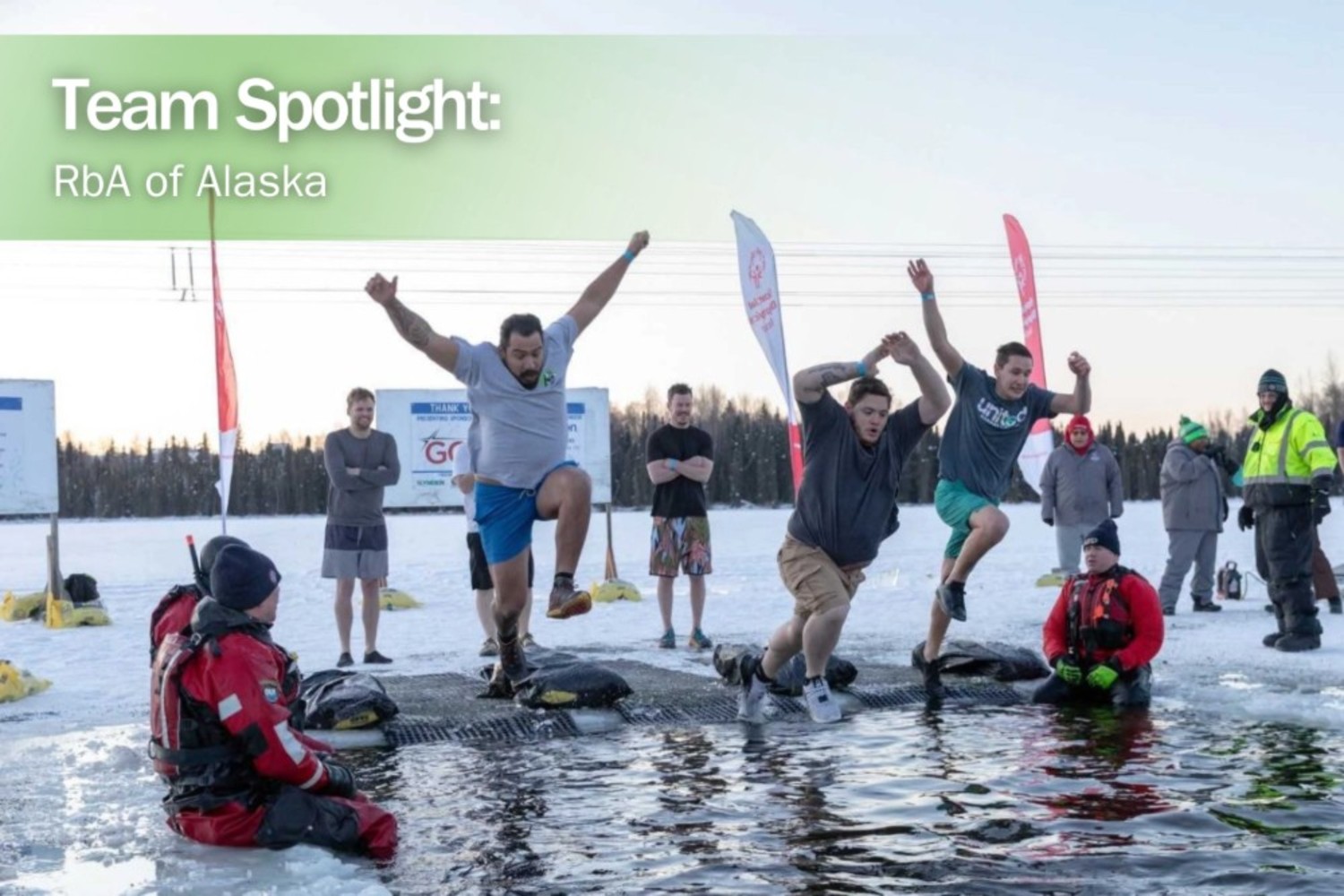 teammates from Renewal by Andersen of Alaska braved the elements to join the Special Olympics Polar Plunge.